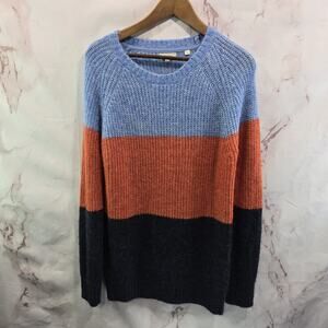 Fat Face Sweater Womens 6 Small Orange Navy Colorblock Oversized Wool Crew